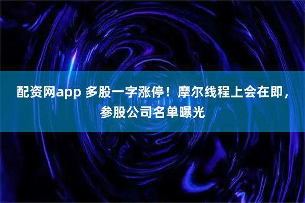 配资网app 多股一字涨停！摩尔线程上会在即，参股公司名单曝光